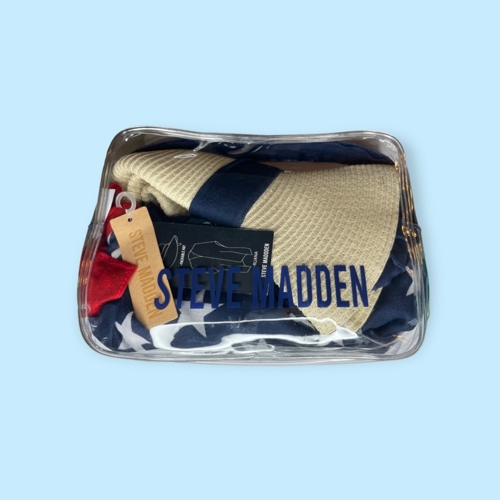 ☀️ NWT 4th of July Steve Madden Poncho Set | American Flag Shawl & Sun Hat